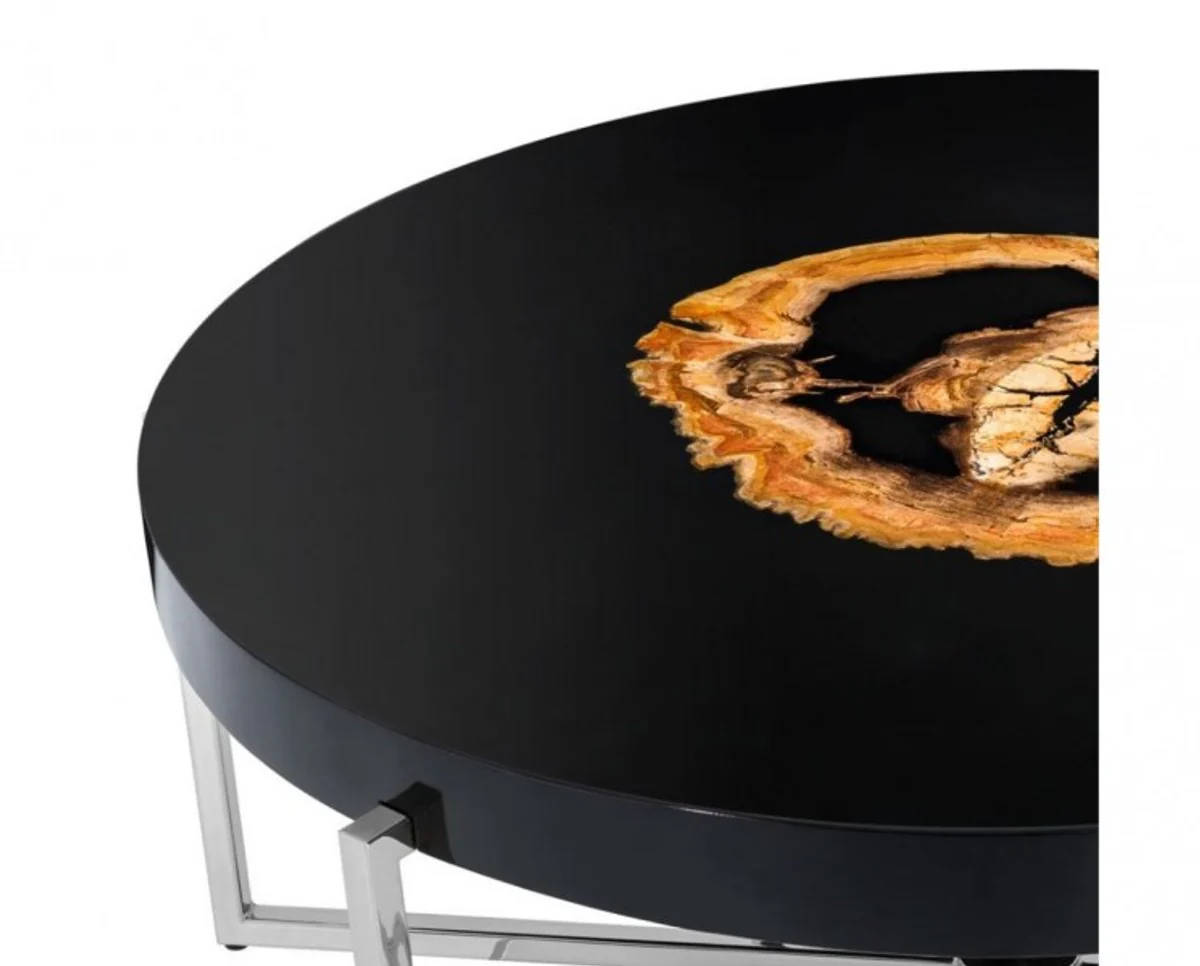 Luxus Couchtisch Kaffeetisch Hohlstahl Nickel Finish 91 x H 39 cm - Luxus Collection