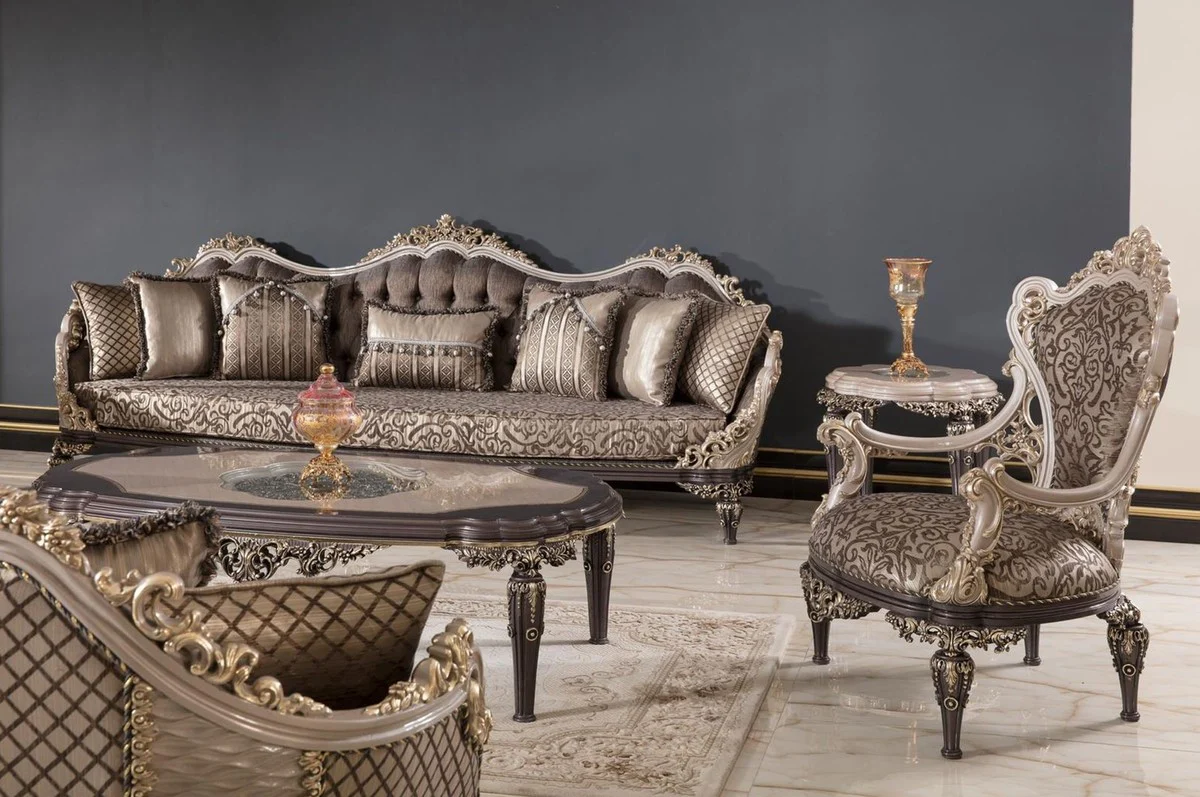 Luxus Barock Beistelltisch Grau / Braun / Gold H. 60 cm - Barock Möbel