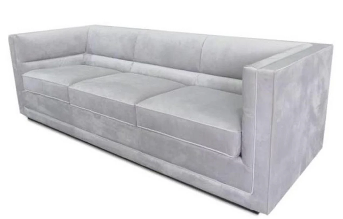 Luxus Sofa Hellgrau 231 x 86 x H. 74 cm - Wohnzimmer 3er Samtsofa - Wohnzimmer Möbel
