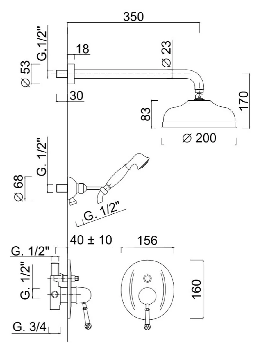 Luxus Badezimmer Duschgarnitur / Brauseset mit Swarovski Kristallglas Silber - Luxus Qualität