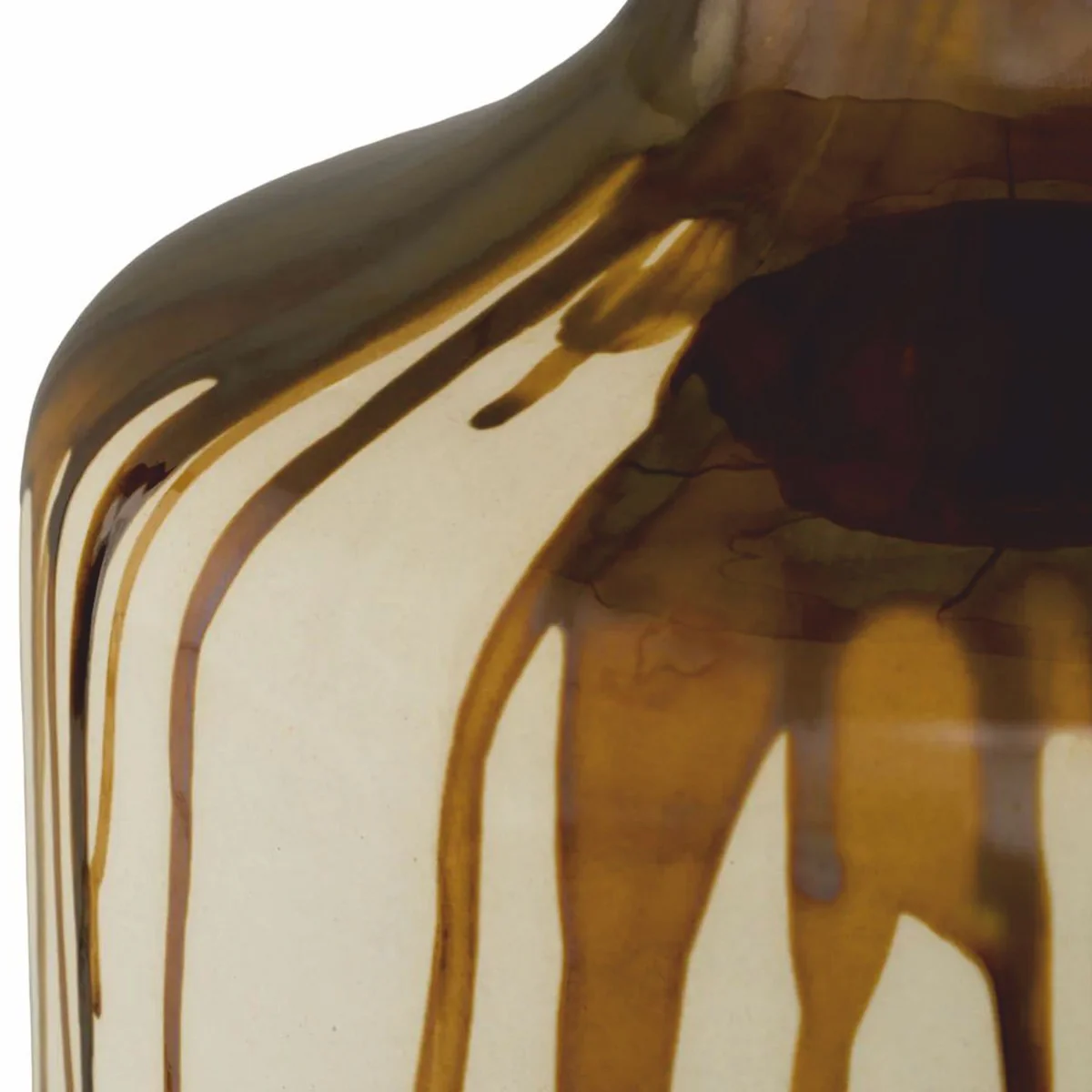 Luxus Keramik Tischleuchte Braun / Weiß / Vintage Messing / Beige H. 86 cm