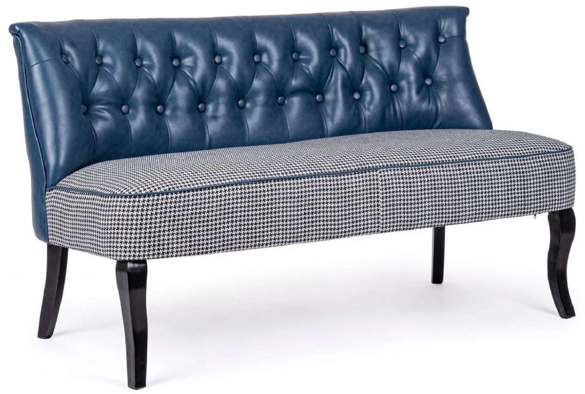 Luxus Chesterfield Kunstleder Sofa Blau / Weiß / Schwarz 136 x 66 x H. 76 cm - Wohnzimmer Sofa - Wohnzimmer Möbel - Chesterfield Möbel - Luxus Möbel - Luxus Einrichtung