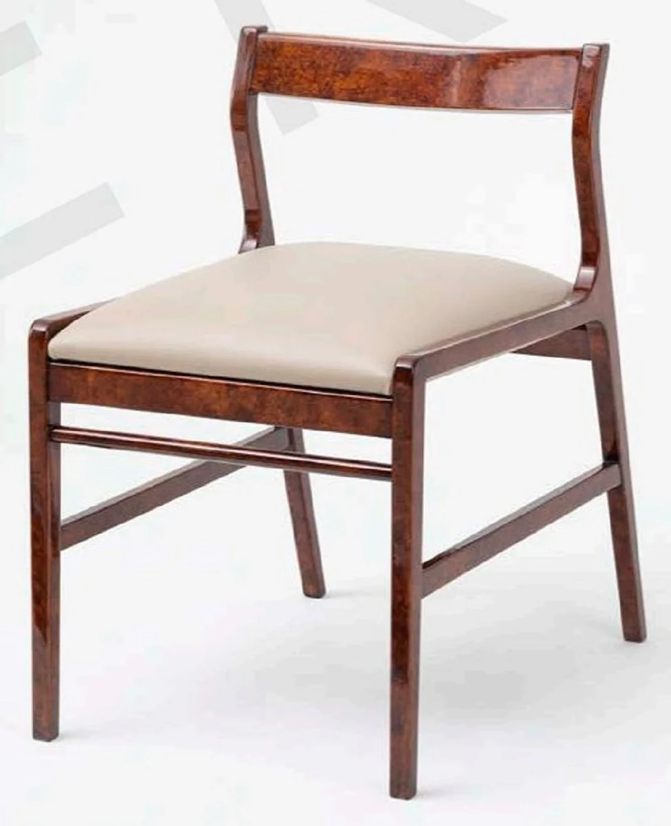 Luxus Esszimmerstuhl 6er Set Braun / Creme 50 x 67 x H. 77 cm - Luxus Massivholz Küchen Stühle - Esszimmer Möbel - Küchen Möbel - Luxus Möbel - Luxus Esszimmer Einrichtung