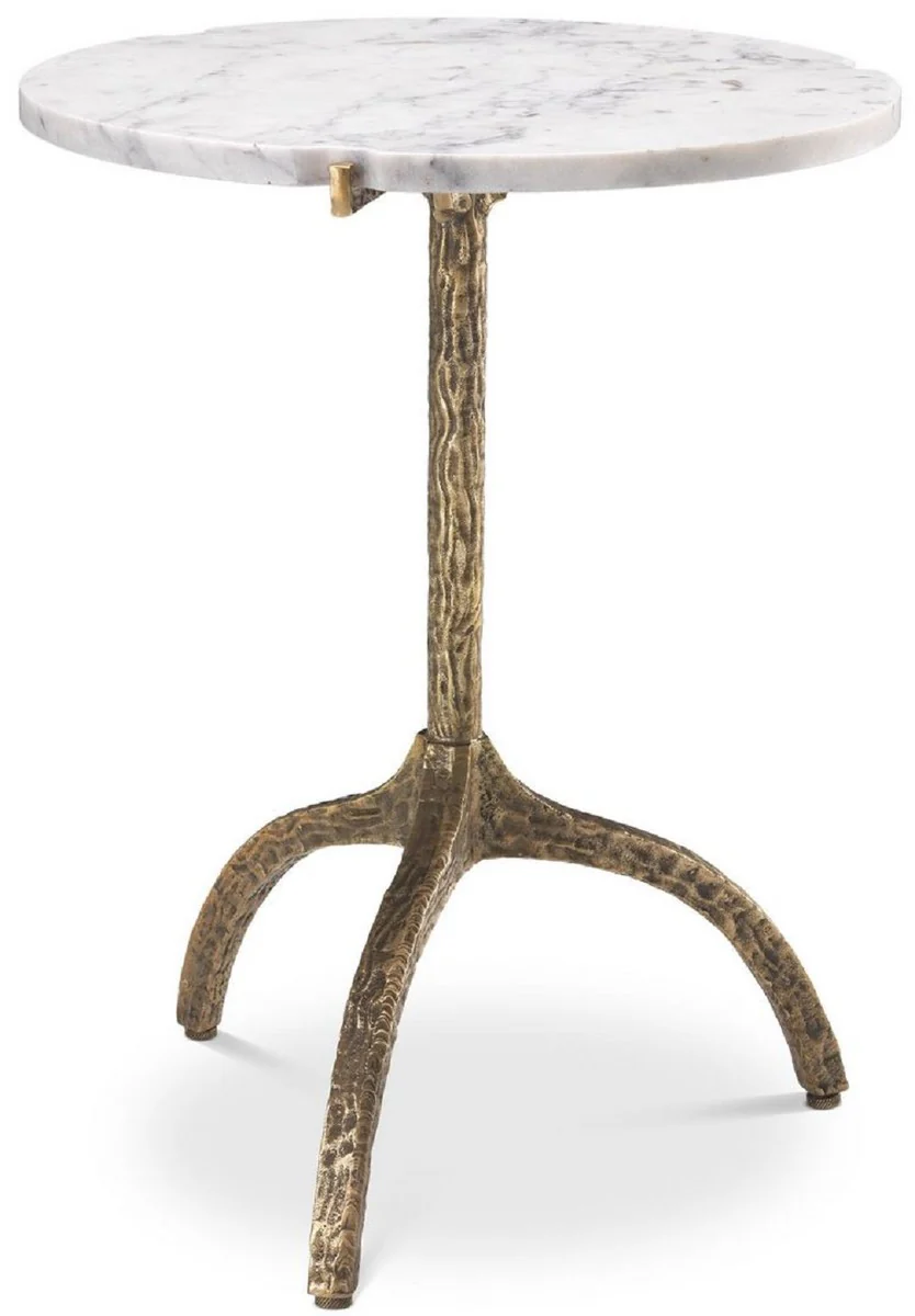 Luxus Beistelltisch Vintage Messingfarben / Weiß Ø 45 x H. 58,5 cm - Messing Tisch mit Marmorplatte - Wohnzimmer Möbel - Luxus Möbel