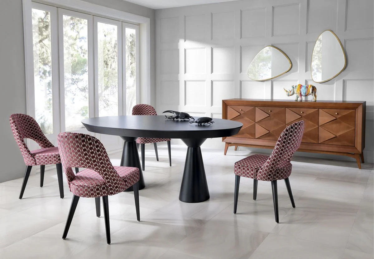 Luxus Art Deco Esstisch Matt Schwarz 200-250 x 120 x H. 78 cm - Ausziehbarer Massivholz Küchentisch mit ovaler Tischplatte - Esszimmer Möbel - Art Deco Möbel - Luxus Möbel