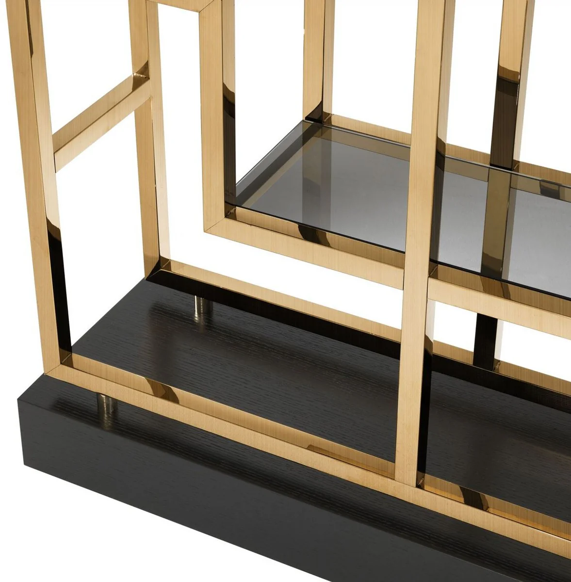 Luxus Regalschrank Messing / Schwarz 108 x 29 x H. 240 cm - Edelstahl Wohnzimmerschrank mit 10 Glasregalen - Luxus Wohnzimmer Möbel