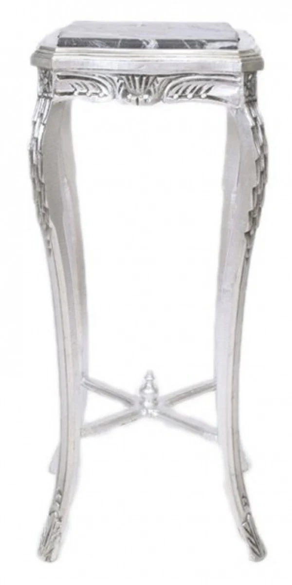 Barock Beistelltisch mit Marmorplatte Viereckig Hoch Silber H70 x 50 x 50 cm - Antik Stil