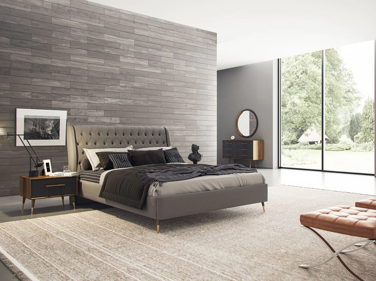 Luxus Schlafzimmer Set Braun / Grau / Messingfarben - 1 Kommode mit 6 Schubladen & 1 Wandspiegel - Schlafzimmer Schrank mit Spiegel - Schlafzimmer Möbel - Luxus Kollektion