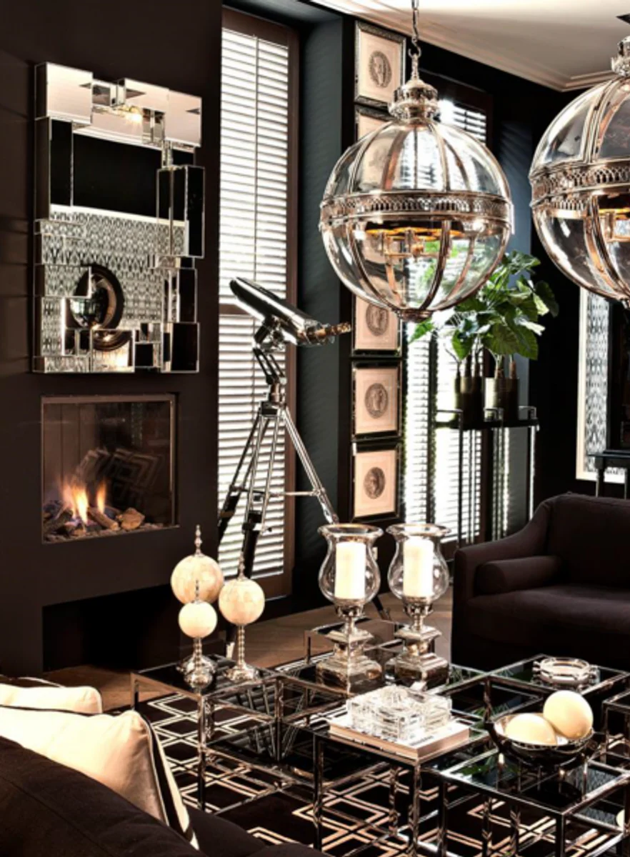 Luxus Art Deco Designer Couchtisch mit Rauchglas - Wohnzimmer Salon Tisch - Luxus Kollektion