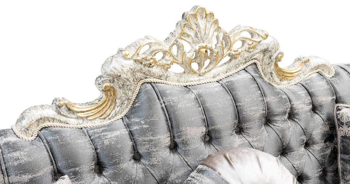Luxus Barock Sofa Grau / Antik Weiß / Gold - Barockstil Wohnzimmer Sofa mit elegantem Muster - Luxus Wohnzimmer Möbel im Barockstil - Barock Möbel - Barock Einrichtung