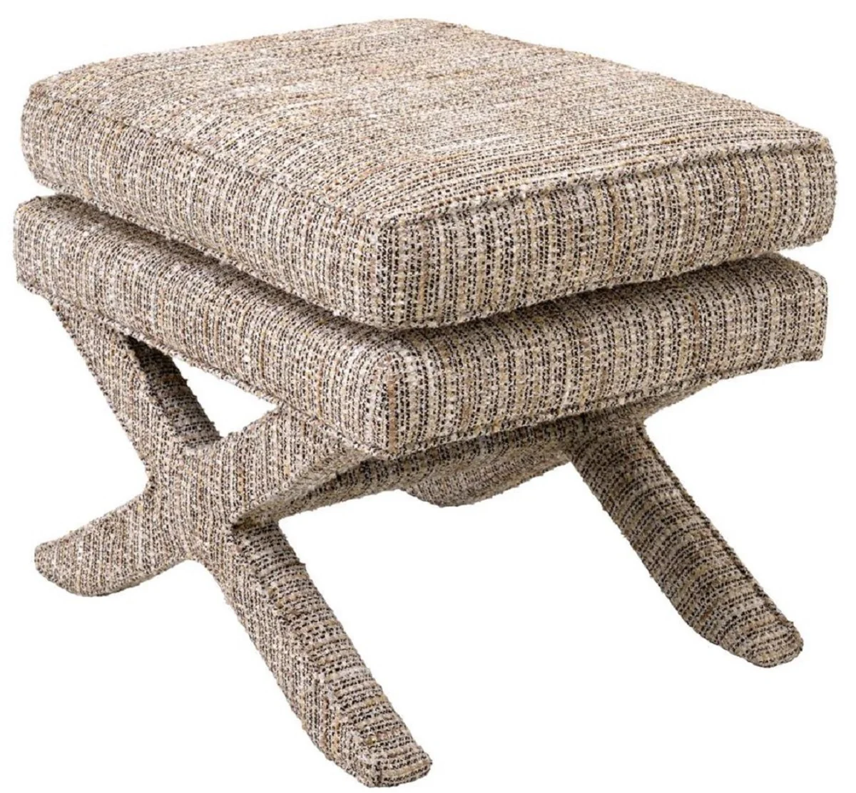 Luxus Hocker Beige - Rechteckiger Sitzhocker - Kreuzhocker - Luxus Möbel