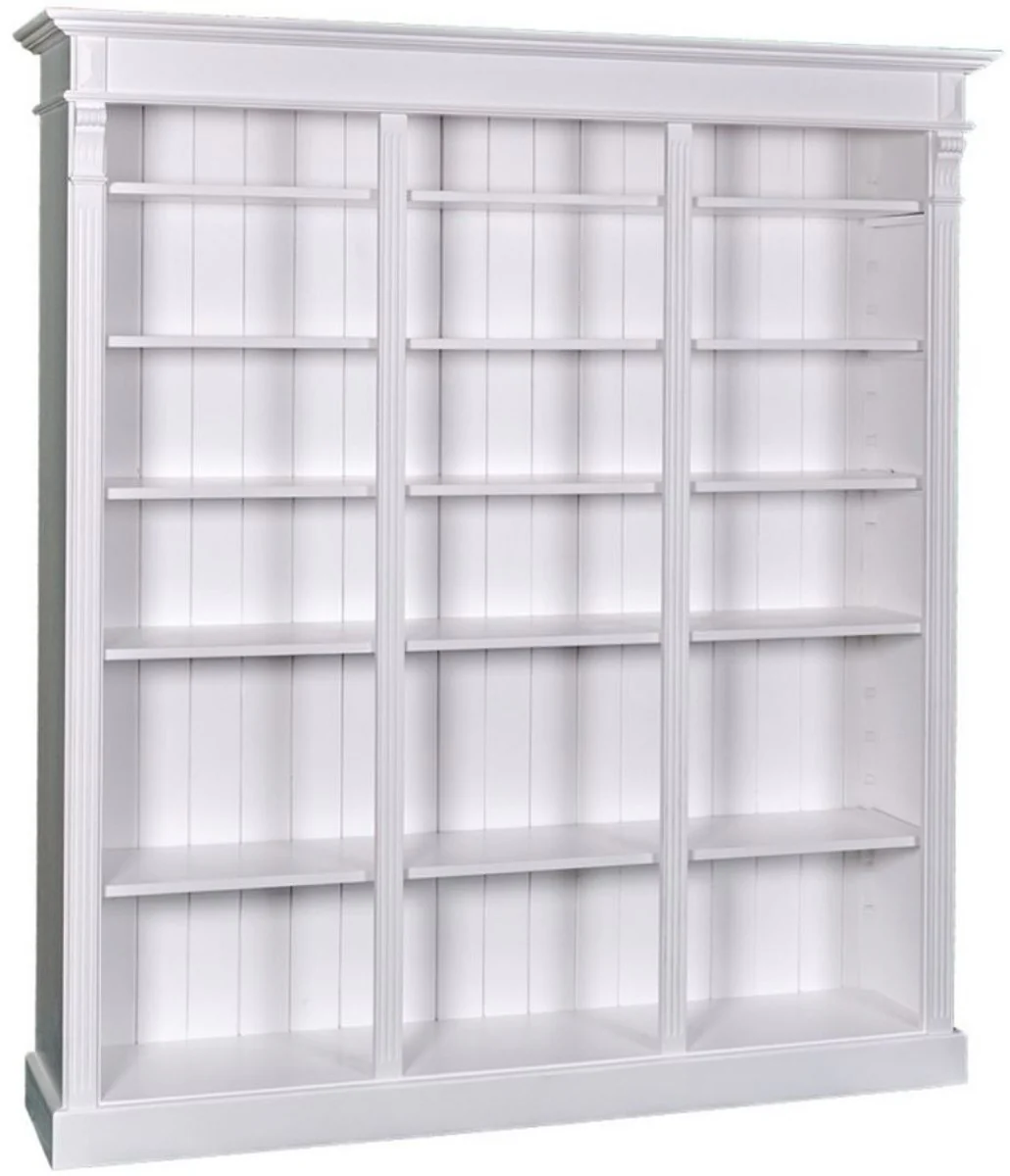 Landhausstil Bücherschrank Weiß 180 x 39 x H. 197 cm - Massivholz Schrank - Regalschrank - Wohnzimmerschrank - Landhausstil Möbel