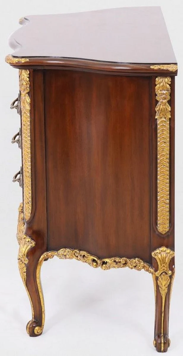 Luxus Barock Nachtkommode Dunkelbraun / Gold - Massivholz Nachttisch mit 3 Schubladen - Handgefertigte Kommode im Barockstil - Barock Möbel