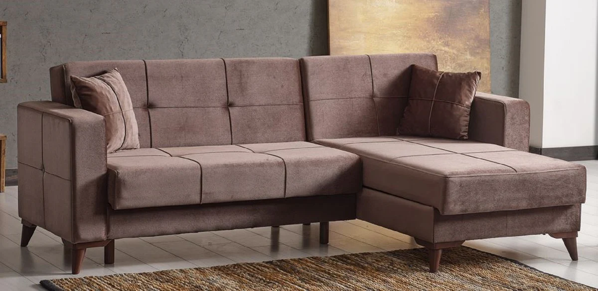 Luxus Schlafsofa Dunkelbraun 243 x 150 x H. 83 cm - Modernes Wohnzimmer Sofa mit 2 Kissen - Wohnzimmer Möbel