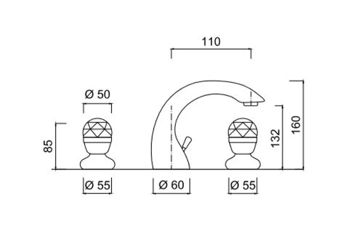 Luxus Bad Zubehör - Jugendstil Retro Waschtisch Armatur Dreilochbatterie Serie Cristallo - Made in Italy