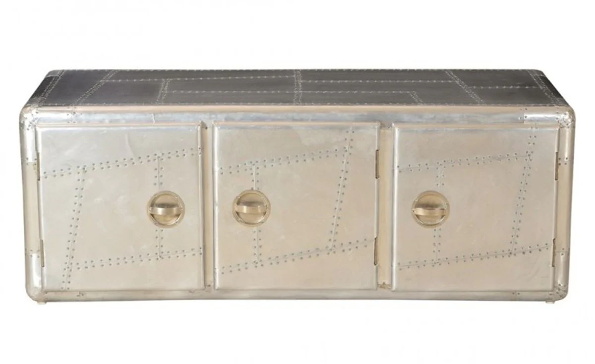 Art Deco Designer Flieger Sideboard Aluminium mit 3 Schubladen 145 x 60 x 55 cm - Vintage Look