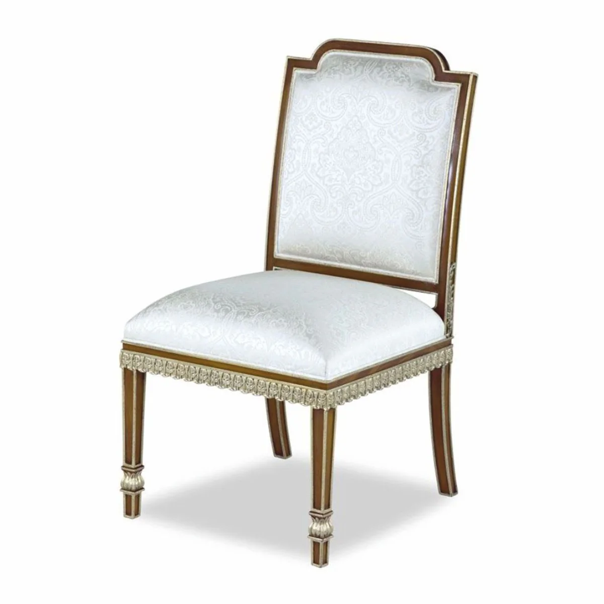 Luxus Barock Mahagoni Esszimmer Stuhl Weiß / Braun / Gold H. 102 cm - Barock Möbel