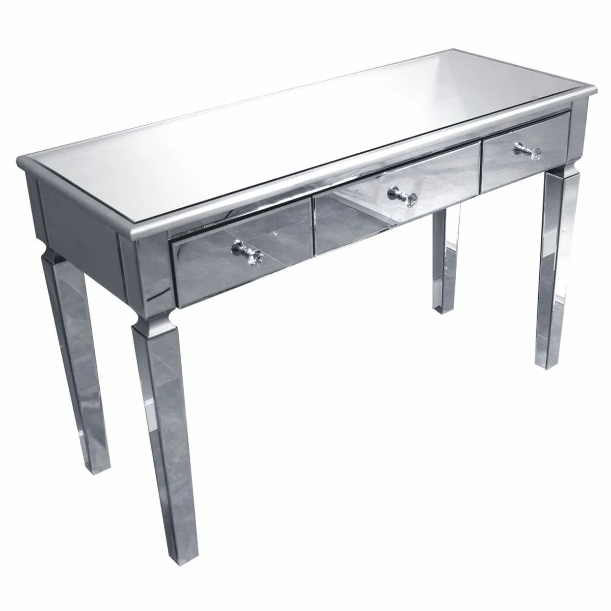 Luxus Konsole mit 3 Schubladen 120 cm - Verspiegelter Konsolentisch mit Glasplatte