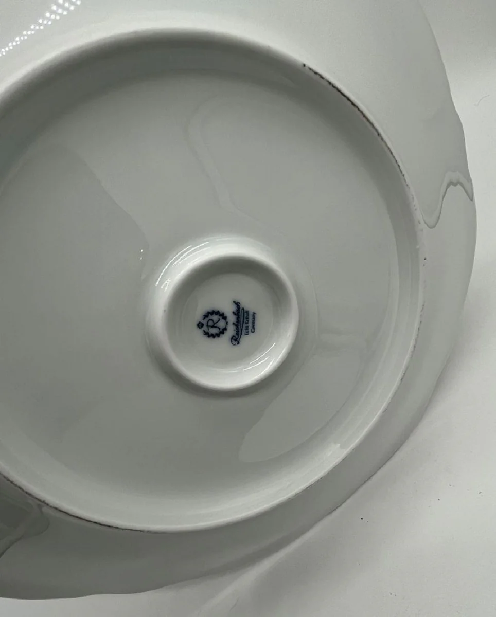 Luxus Barock Porzellan Teller Weiß / Dunkelblau / Mehrfarbig / Gold Ø 33 cm - Porzellan Essteller - Luxus Barock Porzellan Accessoires - Reichenbach Porzellan - Made in Germany