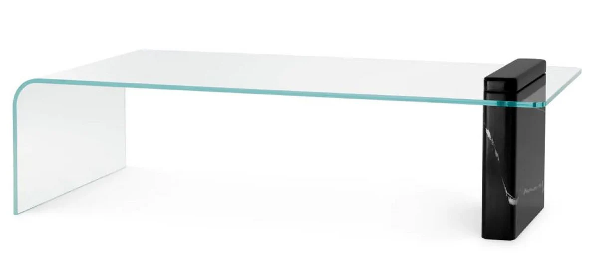 Luxus Couchtisch mit Glasplatte Schwarz 133,5 cm - Luxus Möbel