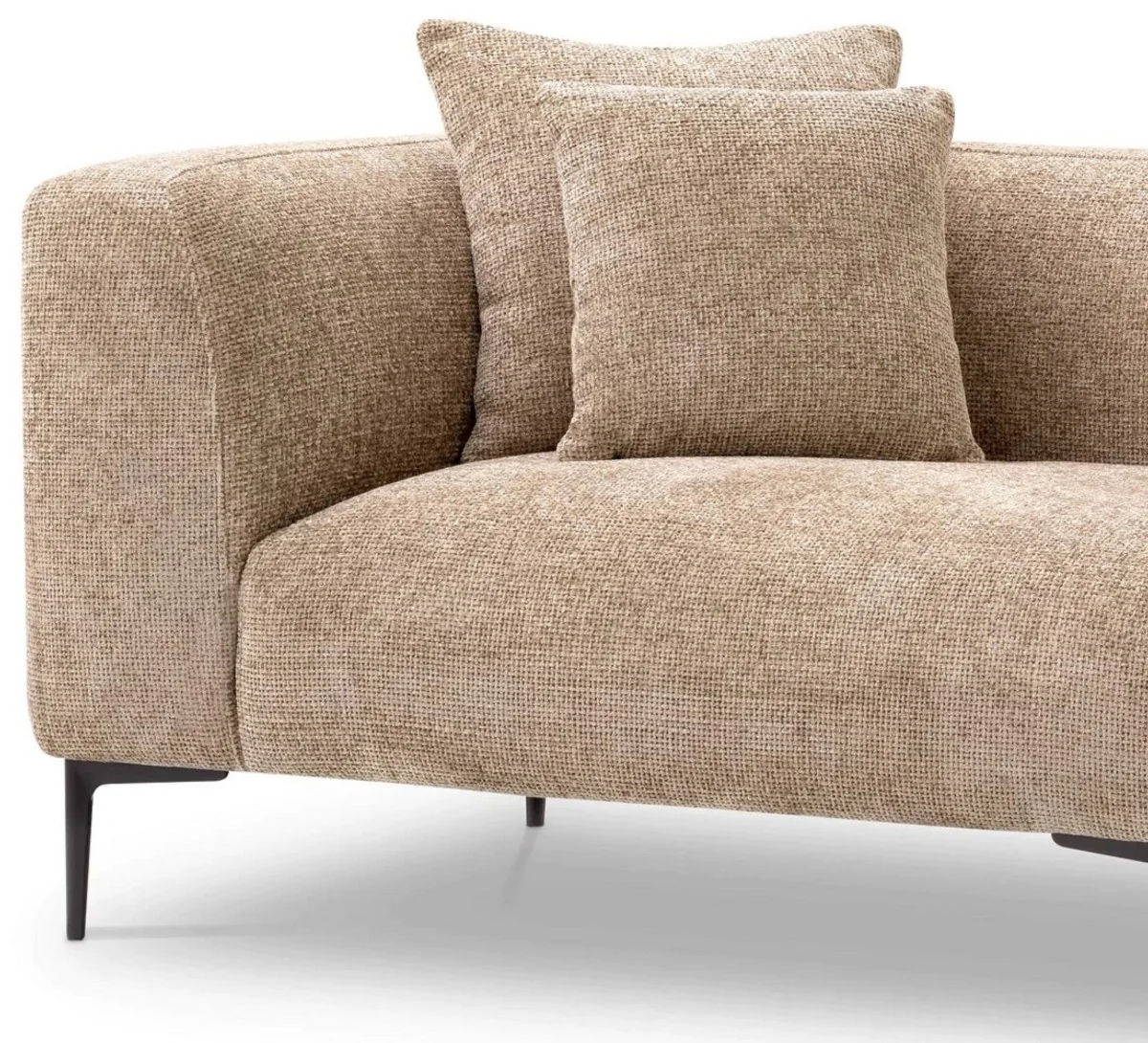 Luxus Ecksofa Sandfarben / Schwarz 343,5 x 99-177 x H. 75 cm - Wohnzimmer Sofa mit 4 Kissen - Wohnzimmer Möbel - Wohnzimmer Einrichtung - Luxus Möbel - Luxus Einrichtung