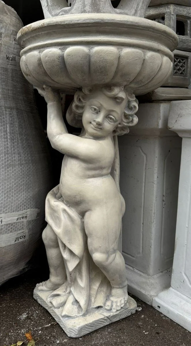 Jugendstil Garten Deko Skulptur mit Blumentopf Grau Ø 50 x H. 86 cm