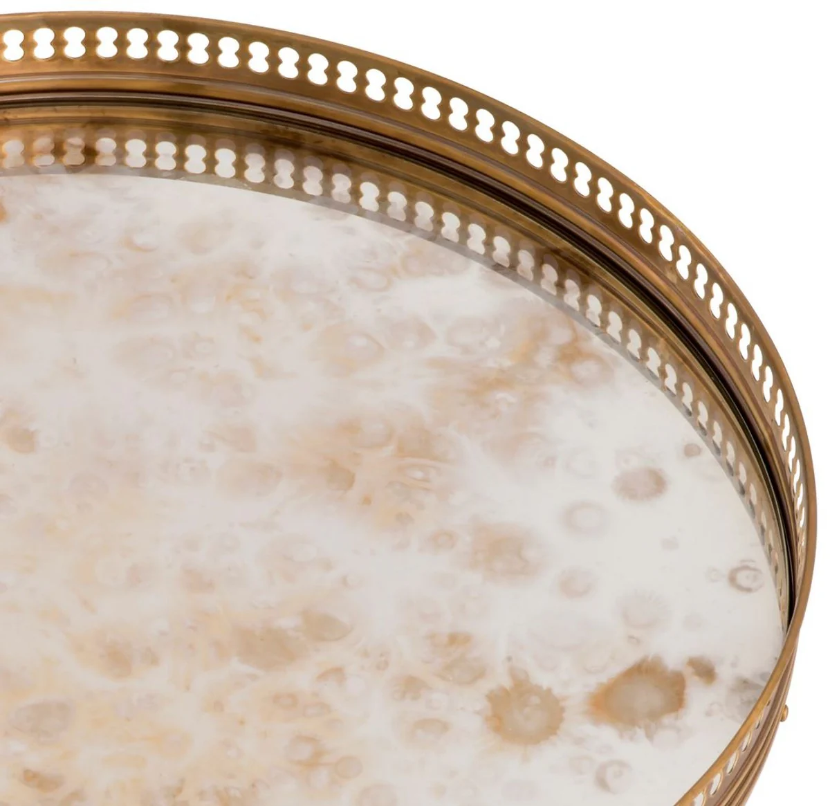 Luxus Beistelltisch Vintage Messing Ø 46 x H. 56,5 cm - Runder Messing Tisch mit antikem Spiegelglas - Wohnzimmer Möbel - Luxus Möbel - Luxus Einrichtung - Luxus Interior