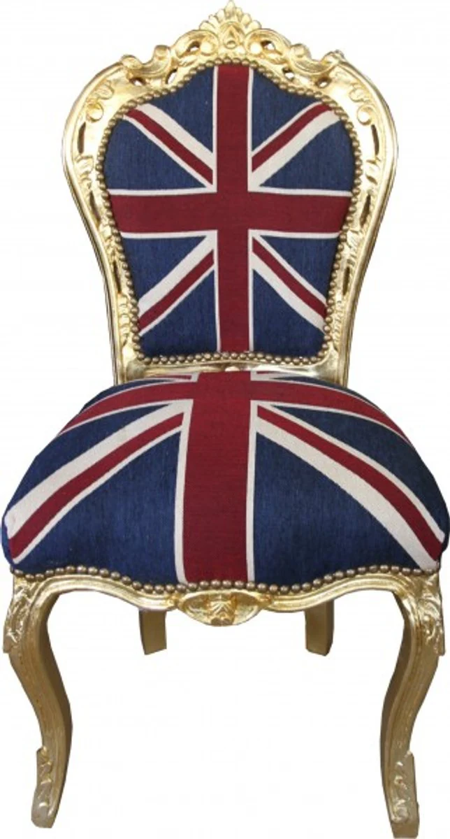 Barock Esszimmer Stuhl Union Jack / Gold - Möbel Antik Stil