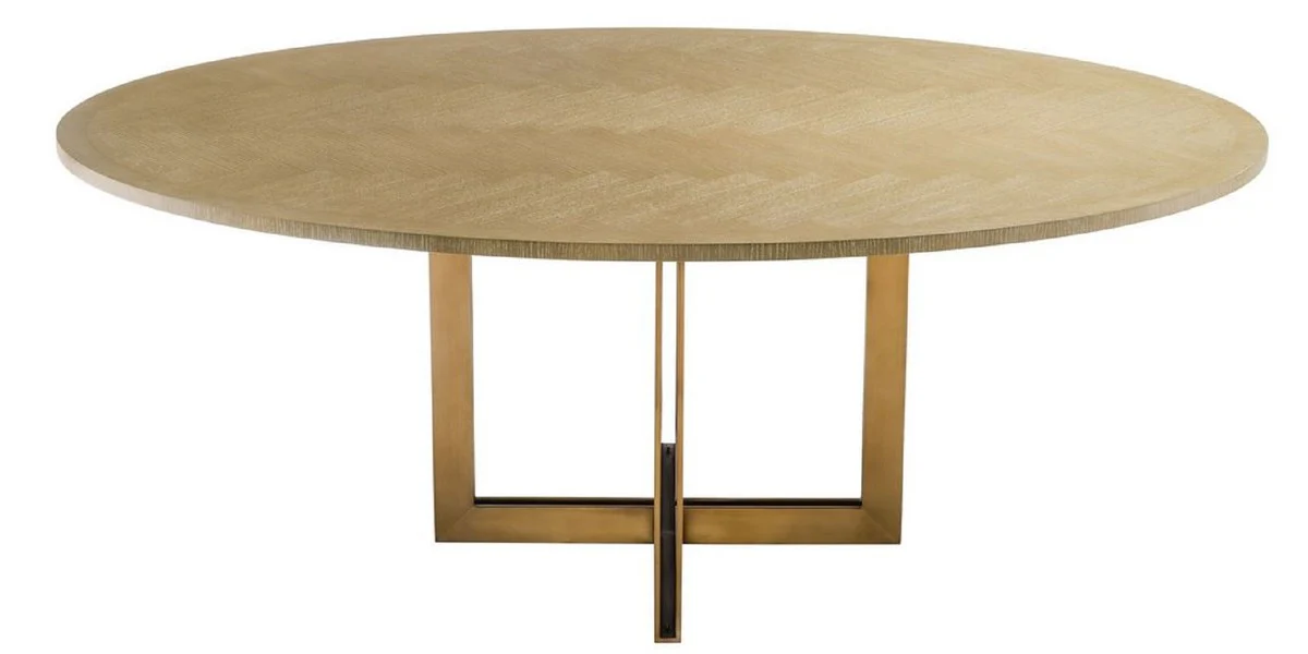 Luxus Esstisch Naturfarben / Messing 200 x 120 x H. 76 cm - Ovaler Küchentisch - Luxus Esszimmer Möbel