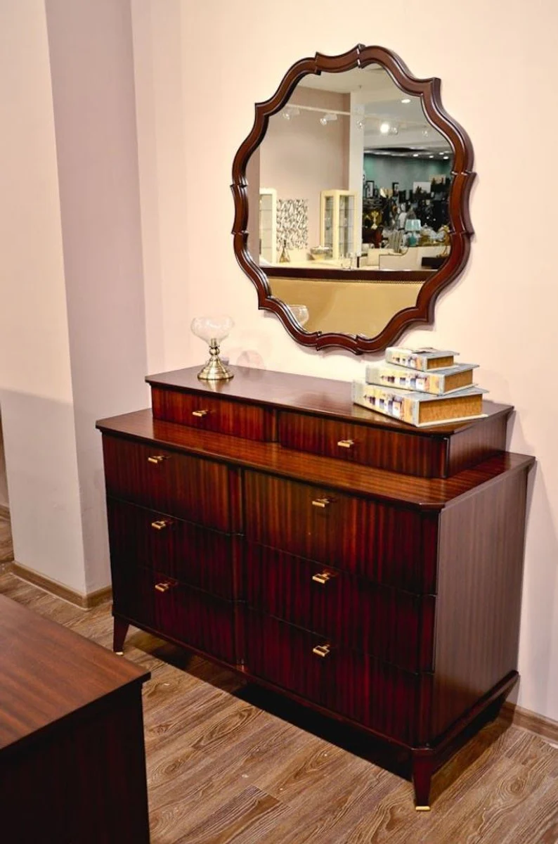 Art Deco Spiegel Dunkelbraun 89 x 3 x H. 89 cm - Eleganter Mahagoni Wandspiegel - Garderoben Spiegel - Wohnzimmer Spiegel - Art Deco Möbel