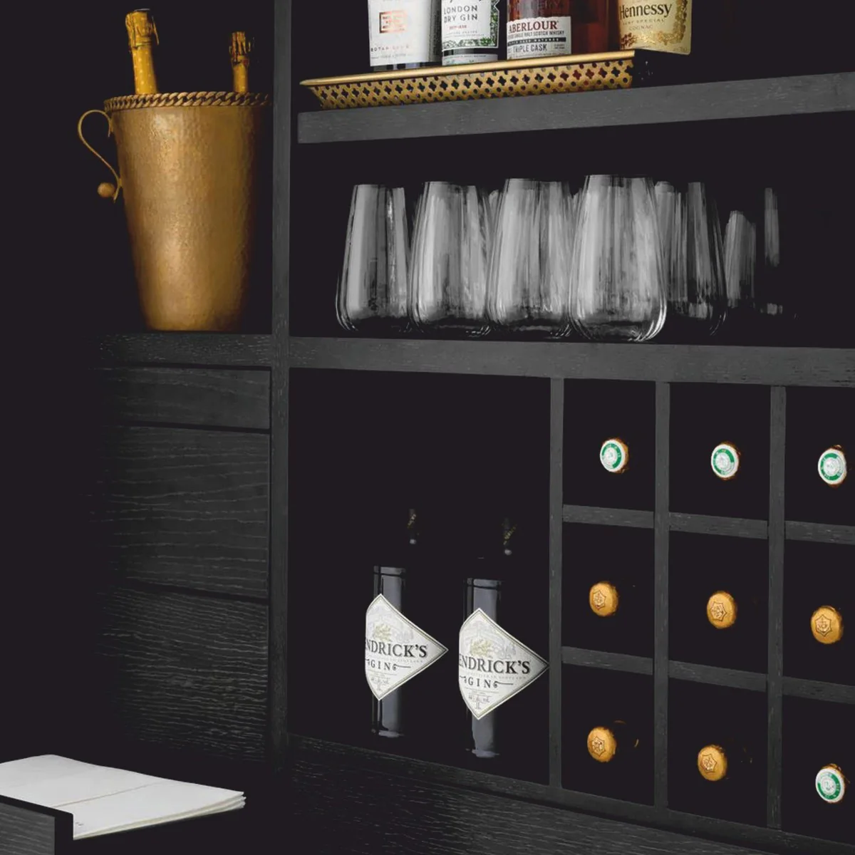 Luxus Barschrank Schwarzgrau / Bronze H. 150 cm - Bar Möbel