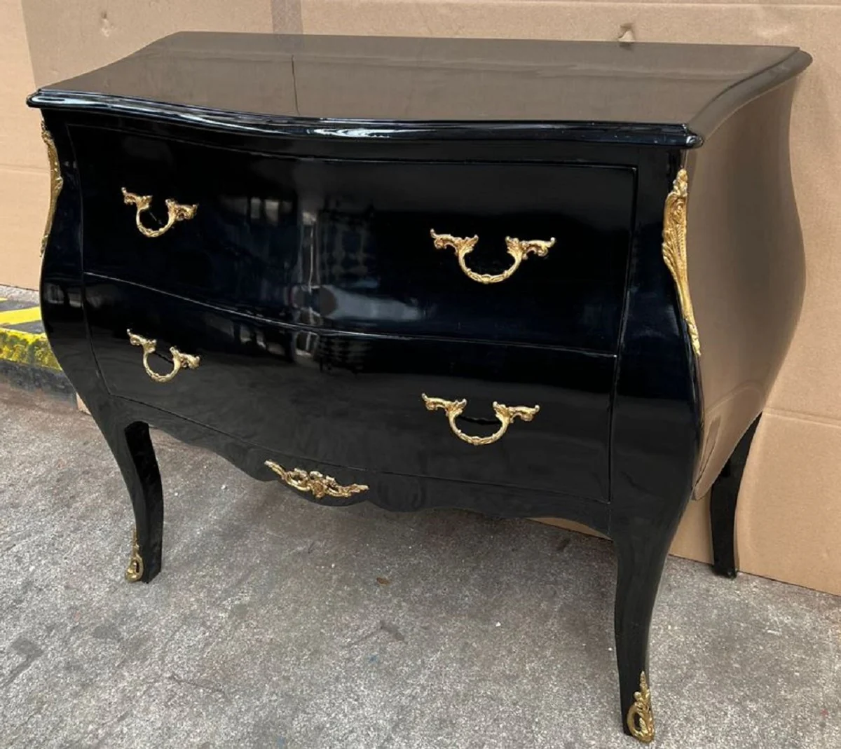 Barock Kommode mit 2 Schubladen Schwarz / Gold - Handgefertigte Massivholz Kommode im Barockstil - Handgefertigte Barock Möbel - Edel & Prunkvoll