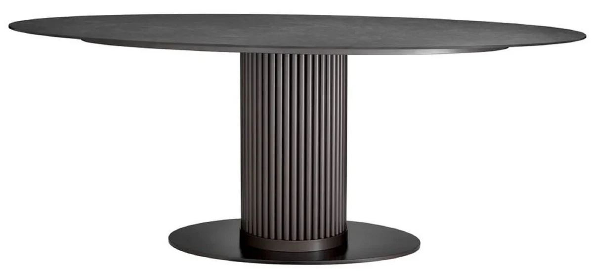 Luxus Esstisch Schwarz / Bronze 200 x 119 x H. 78,5 cm - Ovaler Küchentisch mit Keramik Tischplatte in Marmoroptik - Esszimmer Möbel - Küchen Möbel - Luxus Möbel - Luxus Qualität