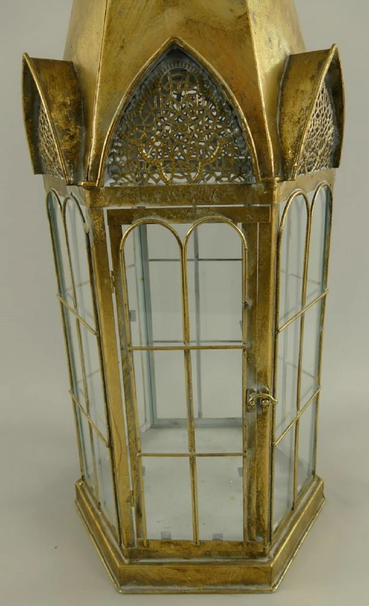 Jugendstil Laterne Antik Gold 30 x 30 x H. 90 cm - Deko Metall Laterne im Kirchturm Design - Wohnzimmer Deko - Garten Deko