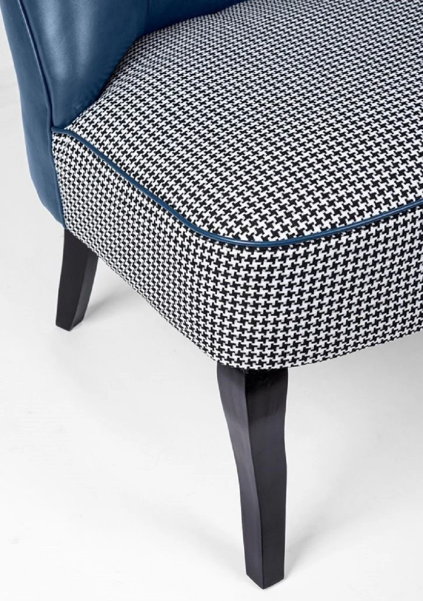 Luxus Chesterfield Kunstleder Sofa Blau / Weiß / Schwarz 136 x 66 x H. 76 cm - Wohnzimmer Sofa - Wohnzimmer Möbel - Chesterfield Möbel - Luxus Möbel - Luxus Einrichtung