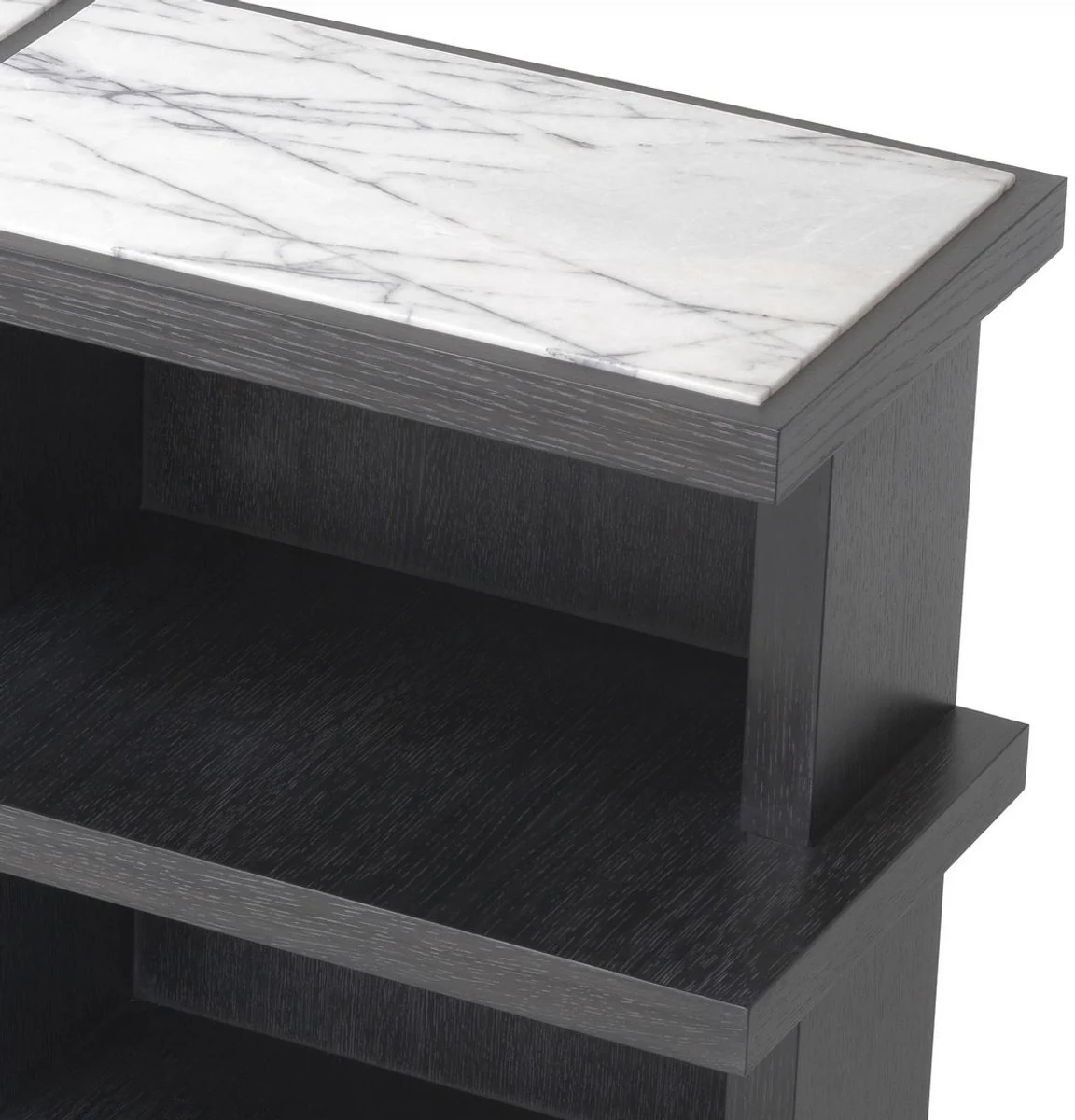 Luxus Regalschrank Anthrazitgrau / Weiß / Fliederfarben 160 x 35 x H. 70 cm - Edler Massivholz Schrank mit 3 Regalen und Marmorplatten - Luxus Wohnzimmer Möbel