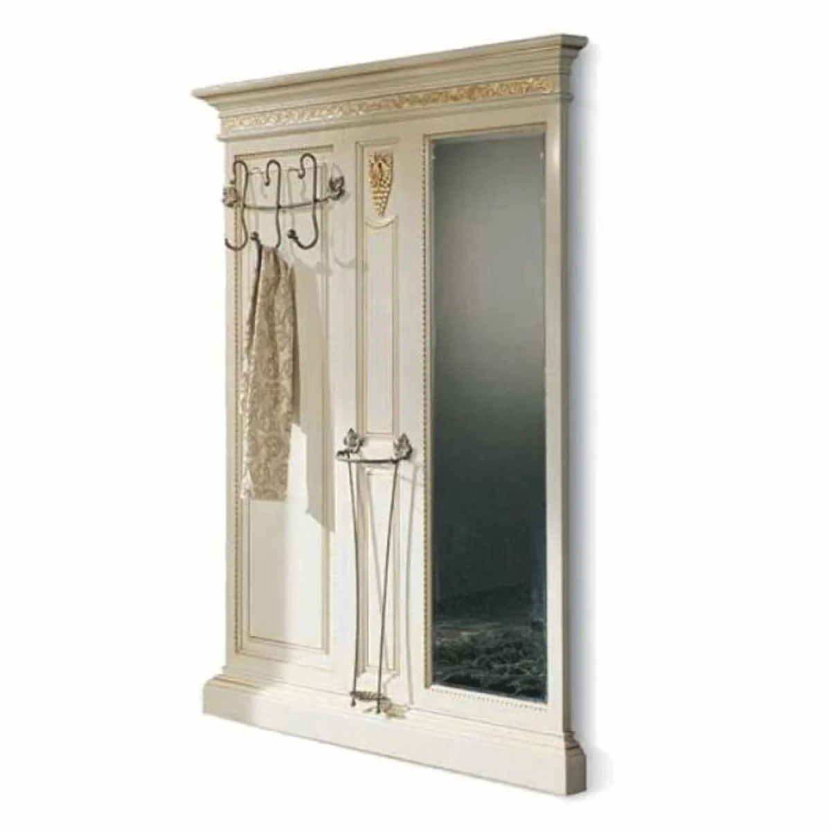 Luxus Barock Garderobe mit Spiegel Weiß / Gold 161 x H. 213 cm - Made in Italy