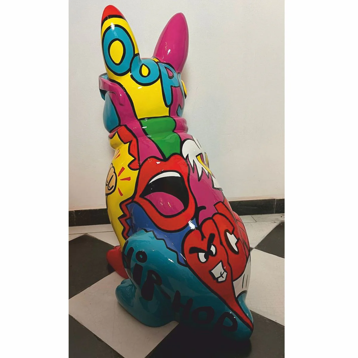 Deko Skulptur Hund Bulldogge Bunt H. 80 cm - Garten Deko Figur