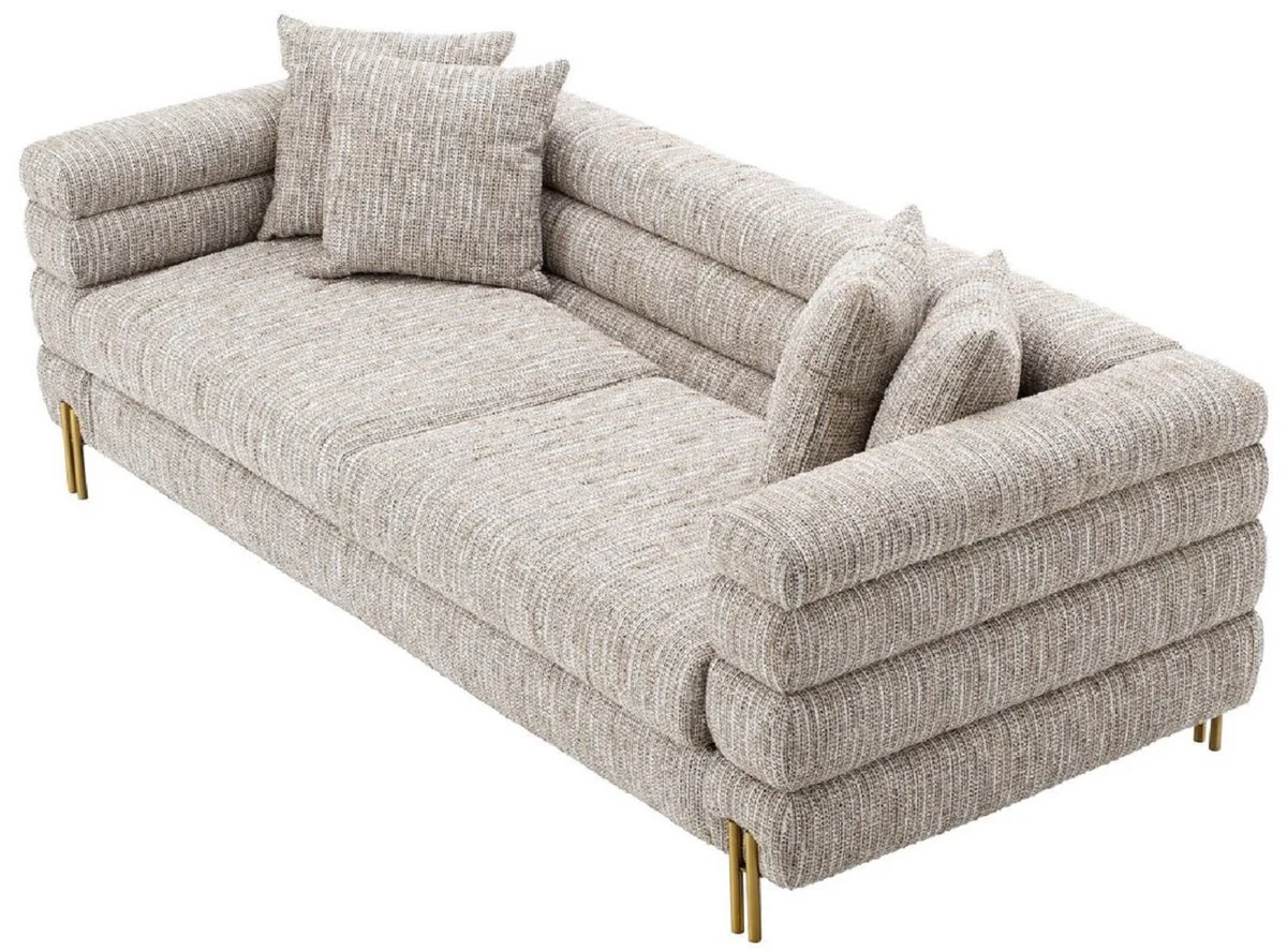 Luxus Sofa mit Kissen Beige / Messingfarben 230 x 97 x H. 69 cm - Wohnzimmer Sofa - Hotel Sofa - Luxus Möbel