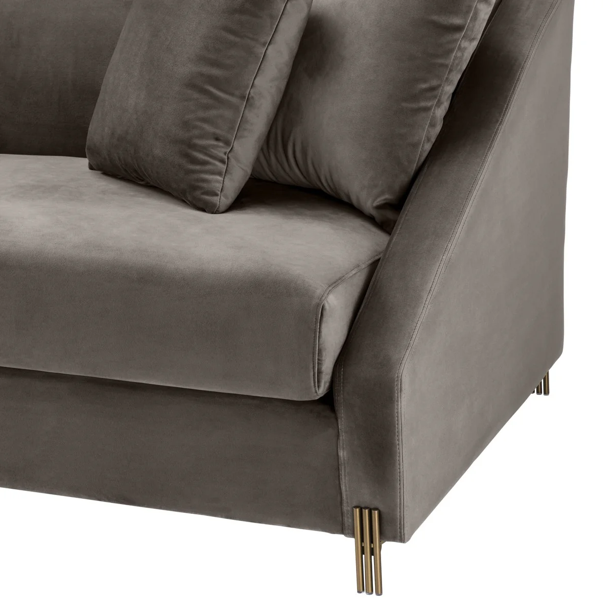 Luxus Samtsofa Grau / Messingfarben 223 x 94 x H. 73 cm - Wohnzimmer Sofa mit 4 Kissen - Luxus Möbel