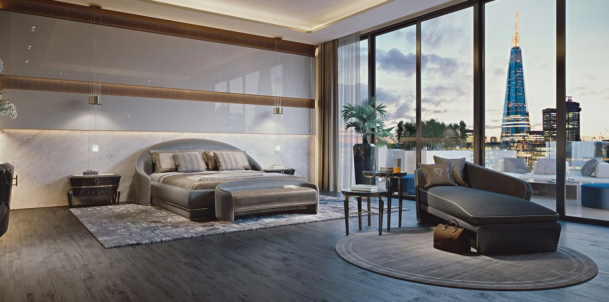 Luxus Hotel Chaiselongue Grau / Weiß 178 x 98 x H. 80 cm - Massivholz Recamiere - Hotel Möbel - Luxus Qualität - Made in Italy