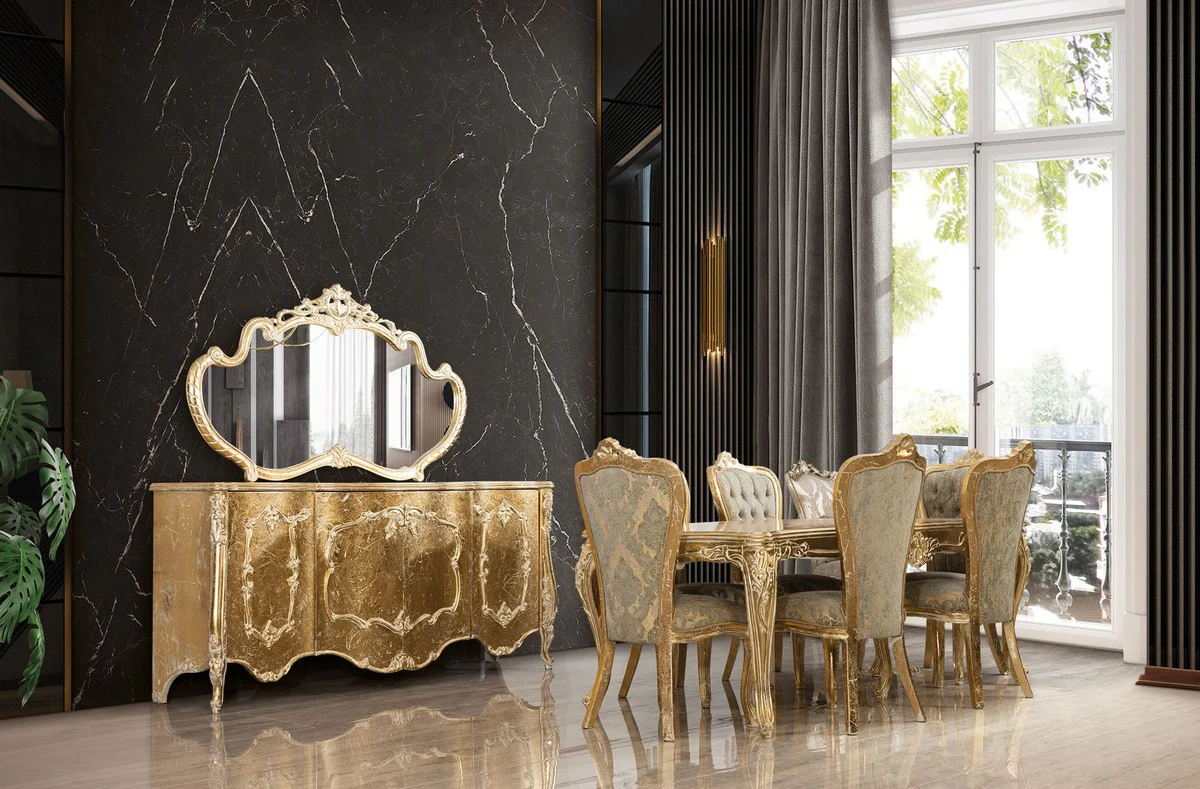 Luxus Barock Esszimmer Stuhl 6er Set Grün / Antik Gold - Prunkvolle Barockstil Küchen Stühle - Luxus Barockstil Esszimmer Möbel - Barock Esszimmer Möbel - Barockstil Möbel