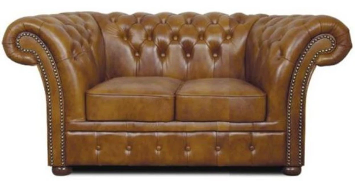Chesterfield Echtleder 2er Sofa Braun 170 x 90 x H. 80 cm - Luxus Wohnzimmermöbel