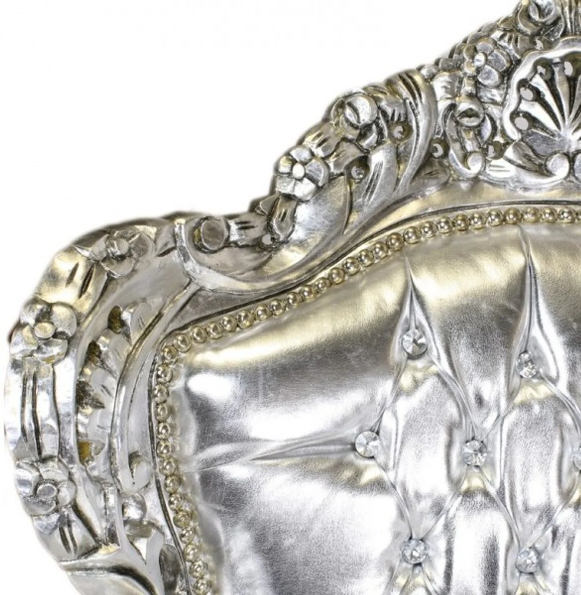 Barock Sessel King Silber Lederoptik mit Bling Bling Glitzersteinen - Luxus Barock Möbel