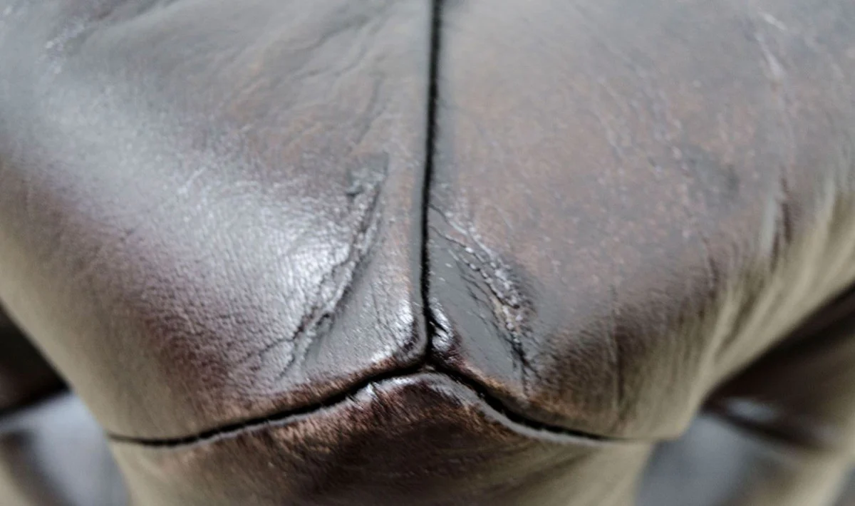 Luxus Echtleder Fußhocker Rotguss 64 x 64 x H. 46 cm - Chesterfield Möbel