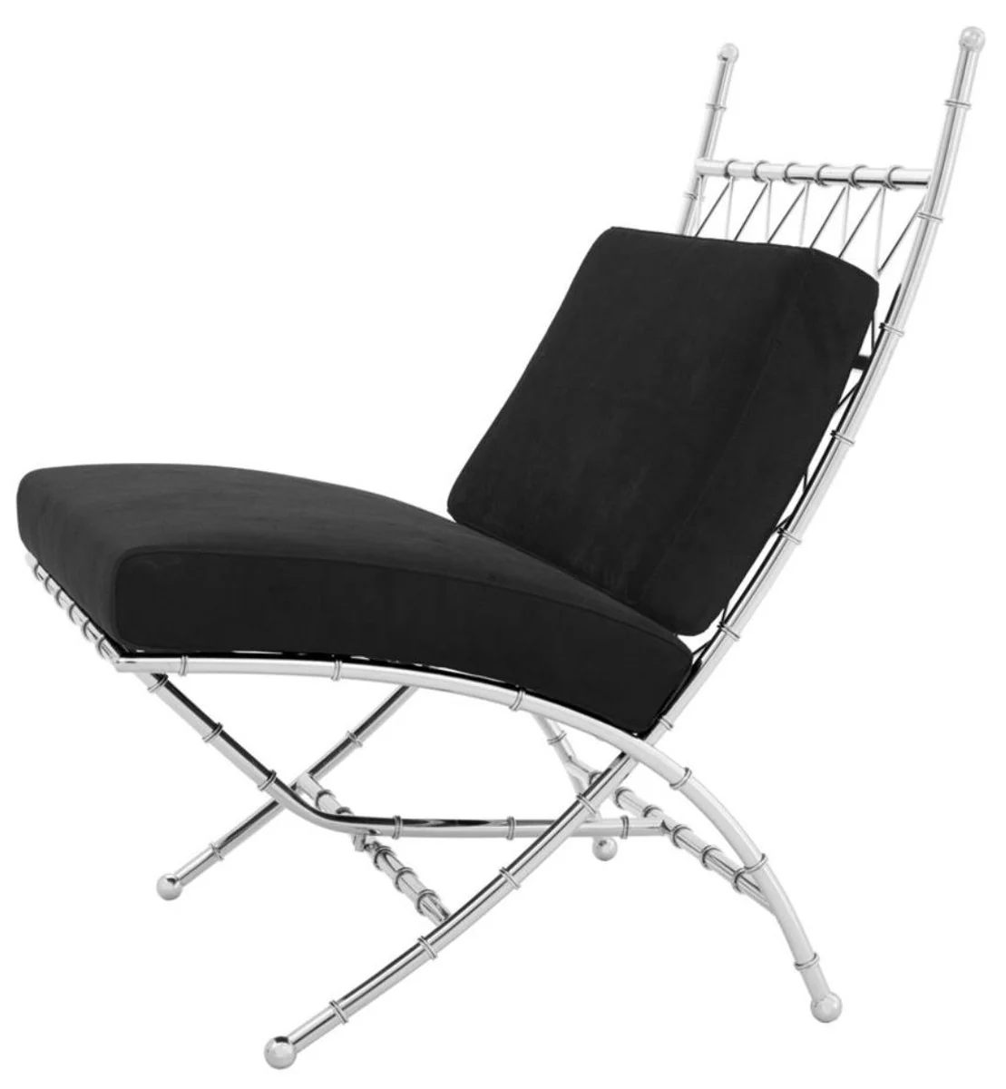 Luxus Klappstuhl Silber / Schwarz 75 x 81,5 x H. 92 cm - Luxus Möbel