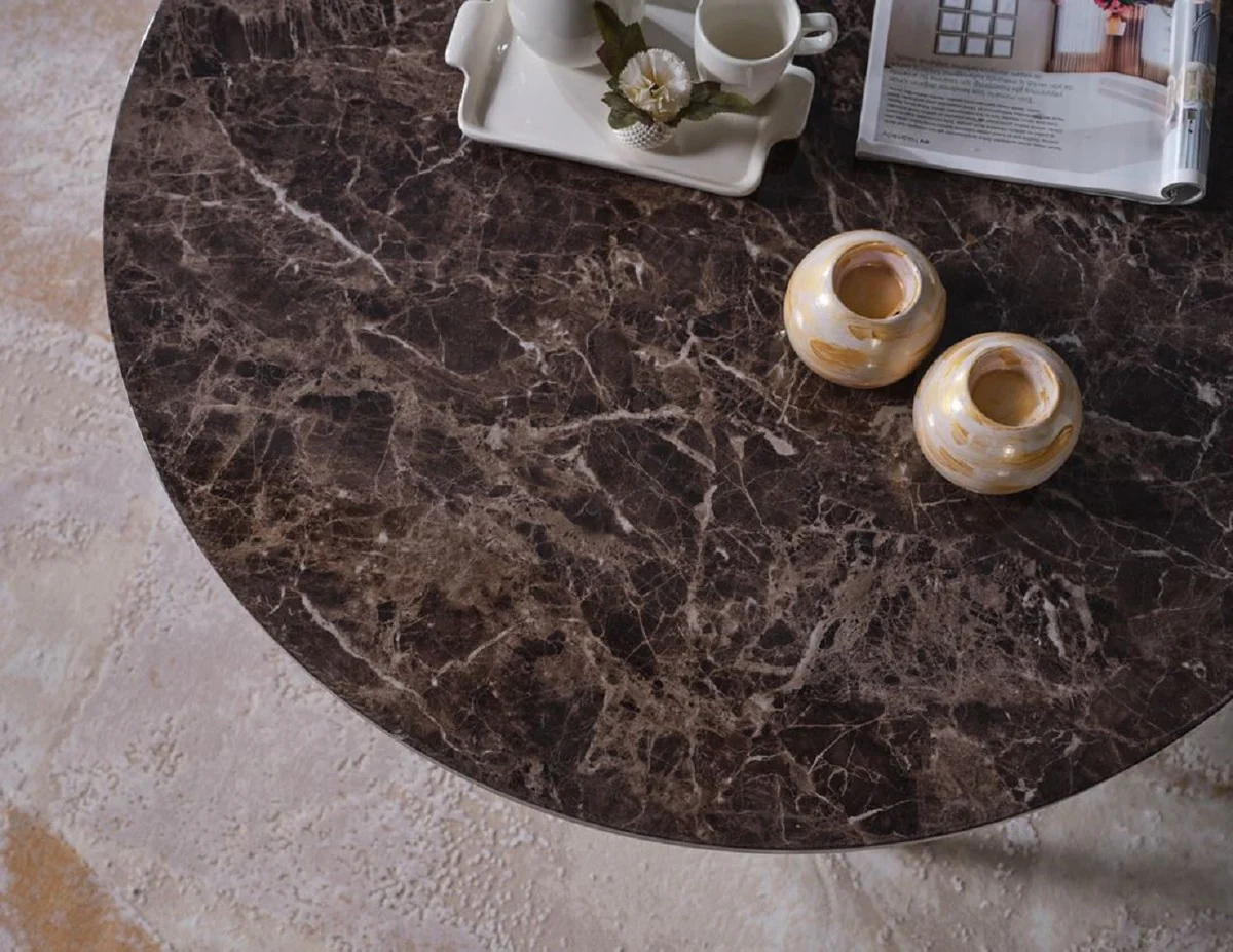 Luxus Couchtisch Schwarz / Messing Ø 90 x H. 41 cm - Runder Wohnzimmertisch mit Kunstmarmor Tischplatte - Wohnzimmer Möbel - Hotel Möbel - Luxus Möbel