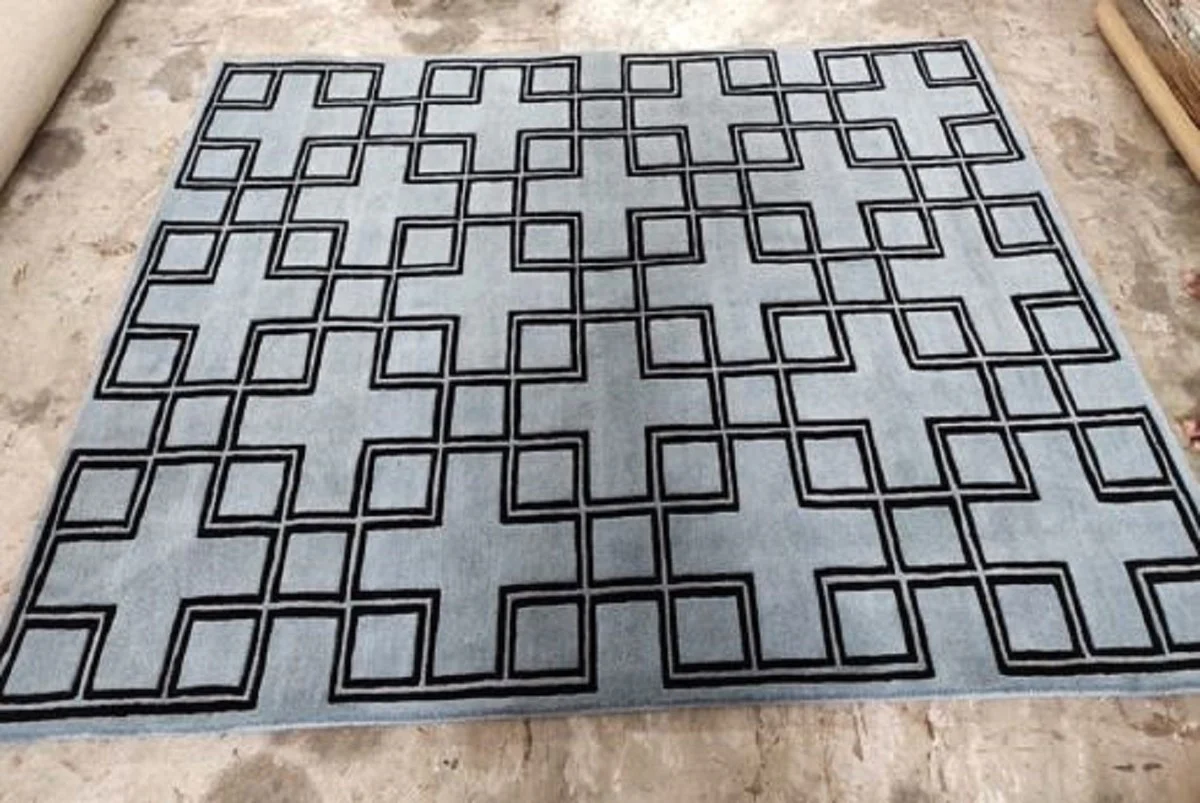 Luxus Wollteppich Grau / Schwarz 300 x 400 cm - Rechteckiger Design Teppich - Handgetufteter Wohnzimmer Woll Teppich - Luxus Qualität