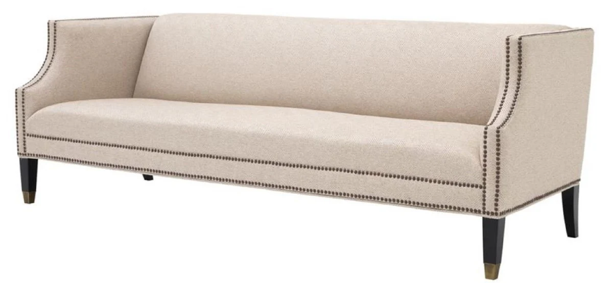 Luxus Sofa Sandfarben / Schwarz / Antik Messingfarben 210 x 80 x H. 75 cm - Wohnzimmermöbel