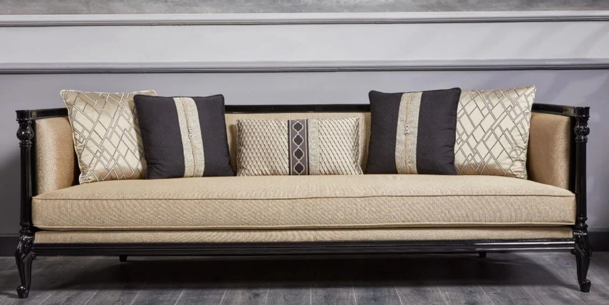 Luxus Barock Sofa Gold / Blau / Schwarz - Prunkvolles Wohnzimmer Sofa - Barockstil Wohnzimmer Möbel - Luxus Möbel im Barockstil - Barock Einrichtung - Edel & Prunkvoll